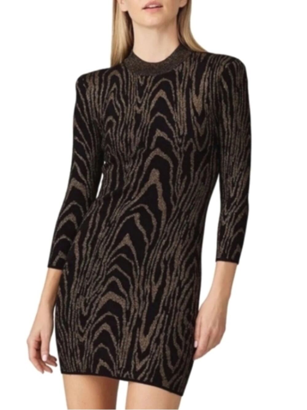 A.L.C. Ziggy Gold Metallic Black Knit Mini Sweater Dress size XS